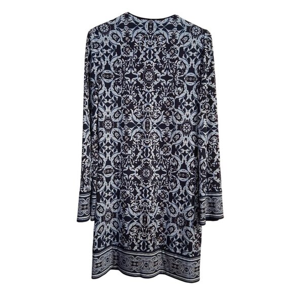 White House Black Market Womens Patterned Tunic Dress Long Sleeve Navy/White S - Picture 2 of 7
